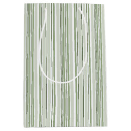 Sage Green (Light, Medium, Dark) and White Stripes Medium Cadeauzakje