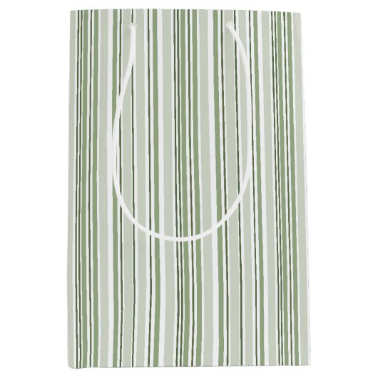 Sage Green (Light, Medium, Dark) and White Stripes Medium Cadeauzakje (Voorkant)
