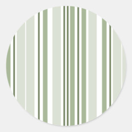 Sage Green (Light, Medium, Dark) and White Stripes Ronde Sticker