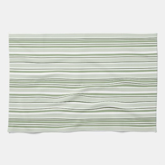 Sage Green (Light, Medium, Dark) and White Stripes Theedoek (Horizontaal)