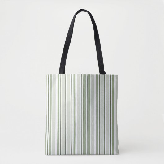 Sage Green (Light, Medium, Dark) and White Stripes Tote Bag (Voorkant)