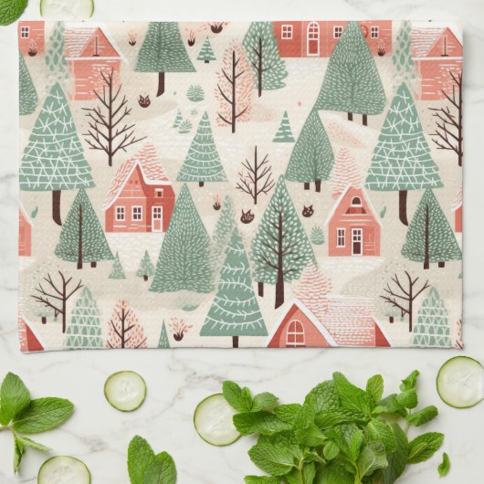 Sage Green Light Pink Pine Cones Daken en bomen Theedoek (Gevouwen)