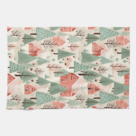 Sage Green Light Pink Pine Cones Daken en bomen Theedoek (Horizontaal)