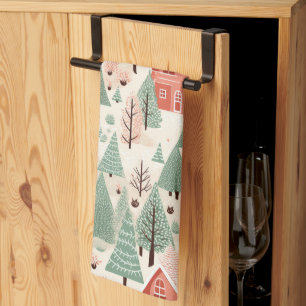 Sage Green Light Pink Pine Cones Daken en bomen Theedoek