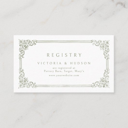 Sage Green Lijst Elegant Bruidsregister Plaatskaartje (Voorkant)