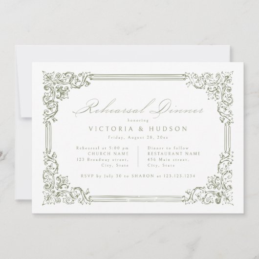 Sage Green Lijst Elegant repetitiediner Kaart (Voorkant)