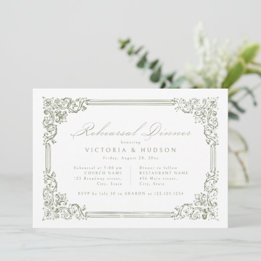 Sage Green  Lijst Elegant repetitiediner Kaart (Staand voorkant)