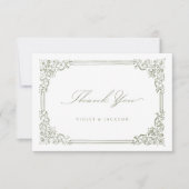 Sage Green Lijst Elegant Script Bedankkaart (Voorkant)