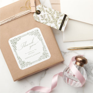 Sage Green  Lijst Elegant Script Bedankt Vierkante Sticker