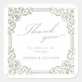 Sage Green  Lijst Elegant Script Bedankt Vierkante Sticker (Voorkant)
