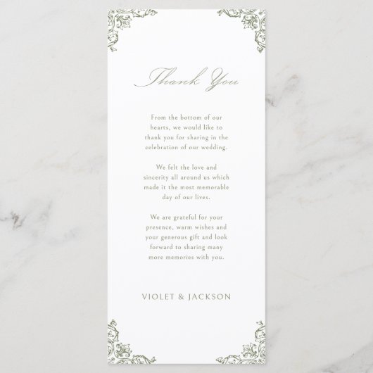Sage Green  Lijst Elegant Script Wedding Menu (Achterkant)