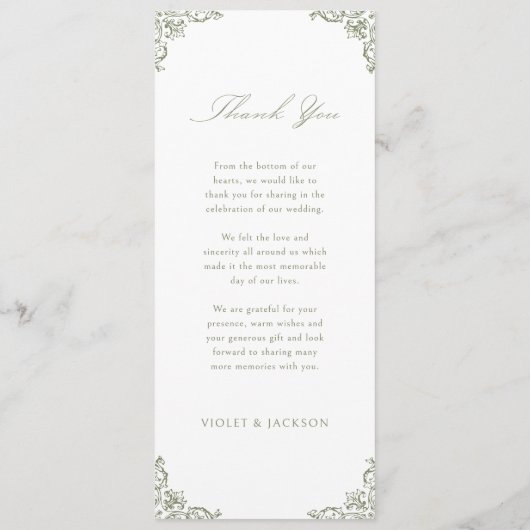 Sage Green Lijst Elegant Script Wedding Menu (Achterkant)