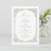 Sage Green Lijst Elegant Script Wedding Menu (Staand voorkant)