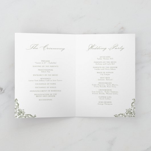Sage Green Lijst Elegant Script Wedding Programma (Binnen)