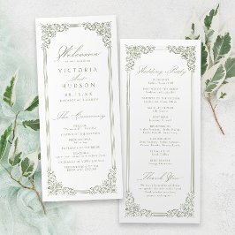 Sage Green Lijst Elegant Script Wedding Programmakaart