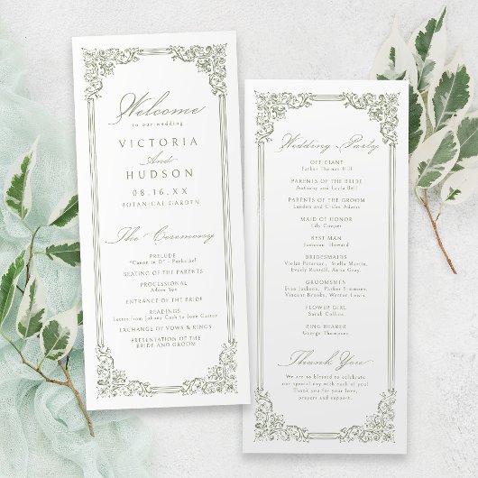 Sage Green Lijst Elegant Script Wedding Programmakaart