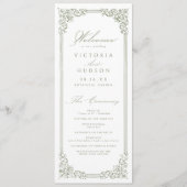 Sage Green Lijst Elegant Script Wedding Programmakaart (Voorkant)