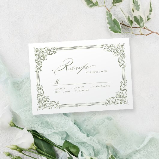 Sage Green Lijst Elegant Script Wedding RSVP Kaartje