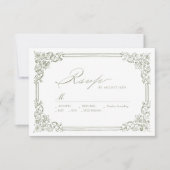 Sage Green Lijst Elegant Script Wedding RSVP Kaartje (Voorkant)