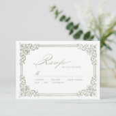 Sage Green Lijst Elegant Script Wedding RSVP Kaartje (Staand voorkant)
