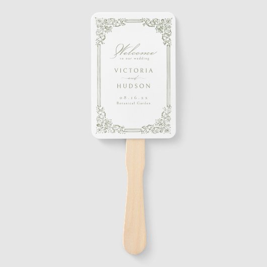 Sage Green Lijst Elegant Trouwprogramma Handwaaier (Voorkant)