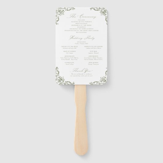 Sage Green Lijst Elegant Trouwprogramma Handwaaier (Achterkant)