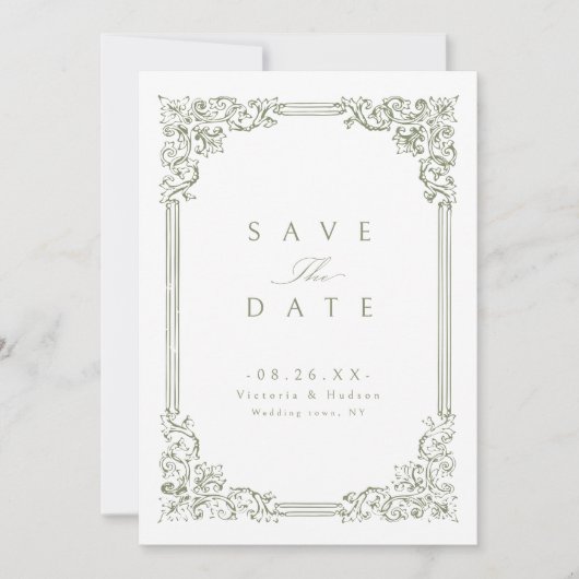 Sage Green Lijst Elegante bruiloft Save The Date (Voorkant)
