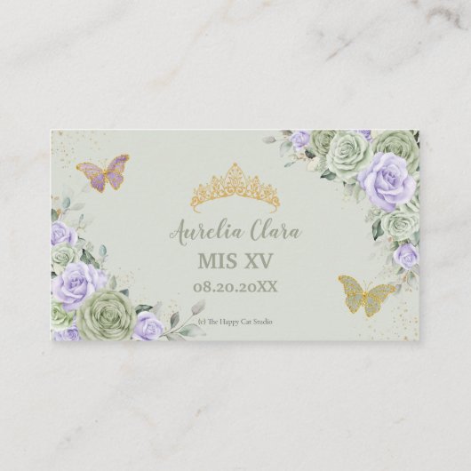 Sage Green Lila Bloemen Quinceañera Gift Registry Informatiekaartje (Achterkant)