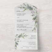 Sage Green Lila Eucalyptus Botanical Wedding All In One Uitnodiging (Binnen)