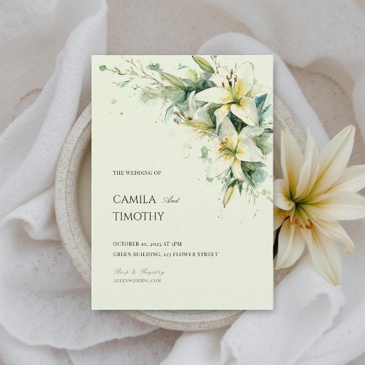 Sage Green Lily of the Valley Floral Wedding Kaart