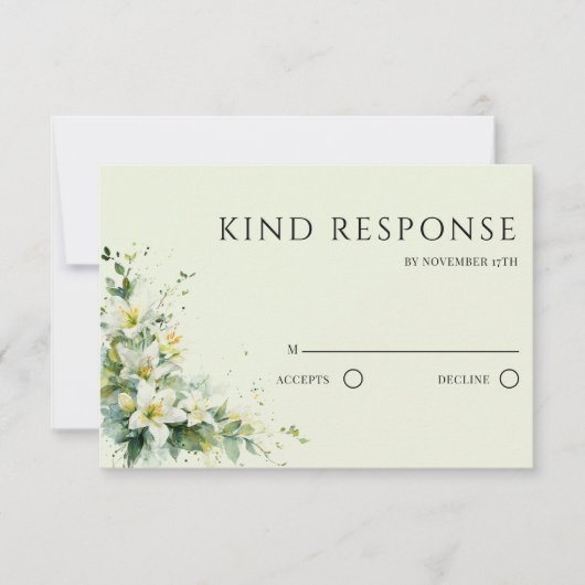 Sage Green Lily Valley Floral QR Code Wedding RSVP Kaartje (Voorkant)