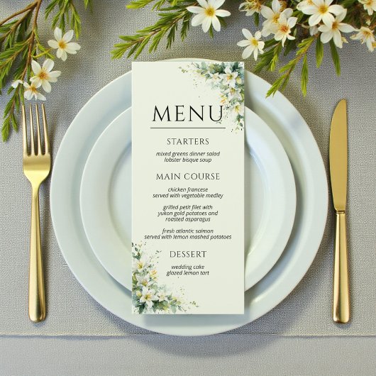 Sage Green Lily Valley Floral Wedding Menu