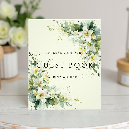 Sage Green Lily Valley Wedding Guest Book Sign Foto Afdruk
