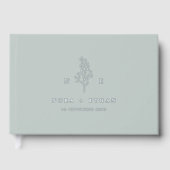 Sage Green Line Art Leaf Monogram Huwelijk Folie Gastenboek (Voorkant)