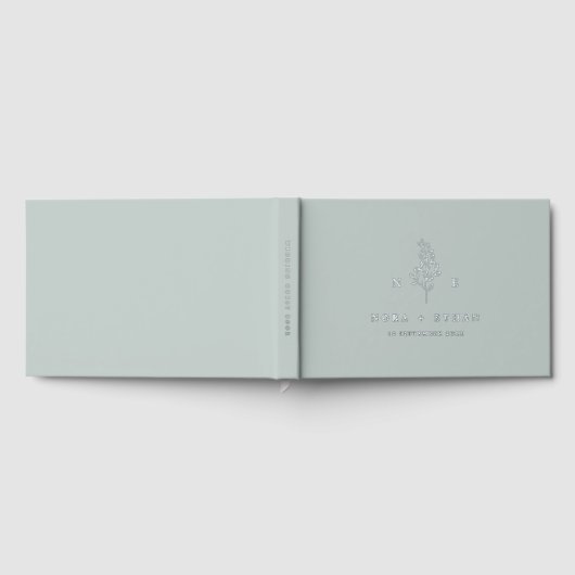 Sage Green Line Art Leaf Monogram Huwelijk Folie Gastenboek (Volledig)