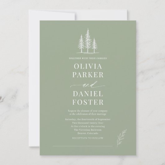 Sage Green Line Art Rustic Forest Wedding Kaart (Voorkant)