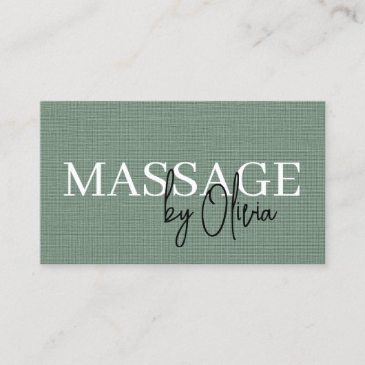 Sage Green Linen Massage Therapist QR Code Visitekaartje (Voorkant)
