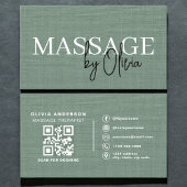 Sage Green Linen Massage Therapist QR Code Visitekaartje