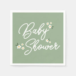 Sage Green Little Lady Spring Flowers Baby shower Servet