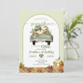 Sage Green Little Pumpkin Leaves Boy Verjaardag Kaart (Staand voorkant)