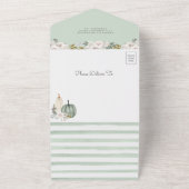 Sage Green Little Pumpkin White Floral Baby shower All In One Uitnodiging (Buitenkant)