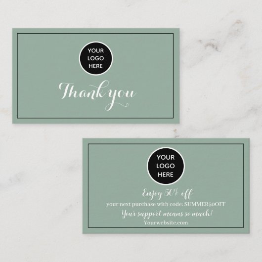 Sage Green Logo Bedankt Business Reward Punch Klantenkaartje (Voorkant / Achterkant)