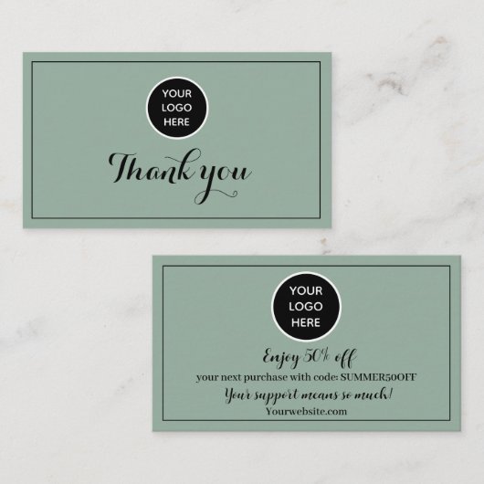 Sage Green Logo Bedankt Business Reward Punch Klantenkaartje (Voorkant / Achterkant)