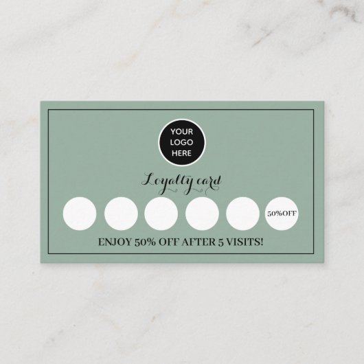 Sage Green Logo Moderne zakelijke beloningspunch Klantenkaartje (Voorkant)