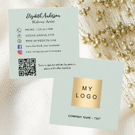 Sage green logo QR code social media Vierkante Visitekaartje