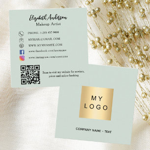 Sage green logo QR code social media Vierkante Visitekaartje