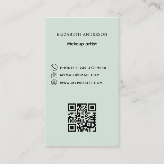 Sage green logo Qr code social media Visitekaartje (Achterkant)