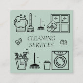 Sage Green Logo Schoonmaak Diensten Commercieel Vierkante Visitekaartje (Voorkant)