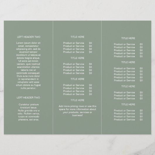 Sage Green Logo & Tekst l Business Trifold Brochur (Achterkant)