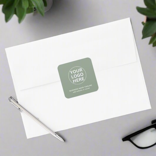 Sage Green Logo & Tekst Zakelijk merk Vierkante Sticker